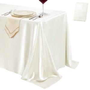 lot 10102 image: COSINIA 1 Pack Ivory Satin Tablecloth 58 x 102 Inches, Rectangular Satin Table Cloths for Wedding Reception, Birthday Party, Graduation and Holiday Banquet Tables