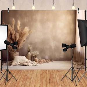 lot 10120 image: Bohemian Pampas Grass Art Photography Backdrops Boho Vintage Room Wall Backdrop Adult Birthday Wedding Maternity Bridal Shower Portrait Decor Banner Reed Abstract Gery Wall Background (A, 8X6FT)