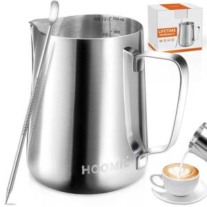 lot 10128 image: HOOMIL Milk Frothing Pitcher, 12oz20oz32oz Stainless Steel Steaming Pitcher Barista Milk Frother Cup Jug for Espresso Machine Coffee Cappuccino Latte Art - 350ml