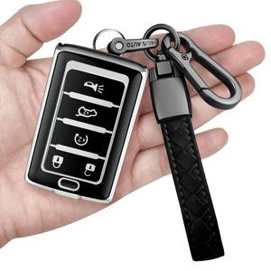 lot 10131 image: Sindeda for Jeep Key Fob Cover with Keychain Soft Full Protection Key Shell Compatible with Grand Cherokee L Grand Wagoneer 2021-2025 Smart Key 5 Buttons-B(Silver)