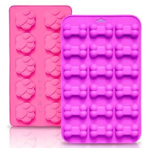 lot 10158 image: Anaeat Reusable Silicone Molds with Puppy Dog Paw and Bone Shaped, Flexible and Non-Stick Ice Cube Tray, Candy and Chocolate Making Mold for Homemade Baking Dog Treats, Jelly, Biscuit and Cupcake (2 Pack)