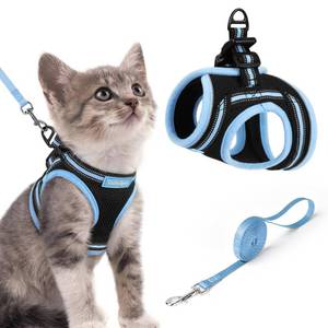lot 10172 image: rabbitgoo Cat Harness and Leash, Step-in Escape Proof Kitten Harness Set, Soft Comfortable Cat Vest, Easy to Wear and Adjust, Reflective for Safe Outdoor Walking, BlackandLight Blue, Small