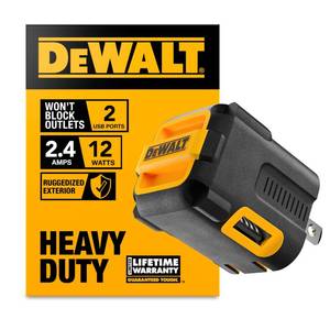 lot 10183 image: DEWALT Heavy Duty NeverBlock USB Charger, Angled Dual Port 12W Wall Charger Adapter, Foldable Plug, Charging Box Brick, Cube for iPhone 17 16 15 14 13 Pro Max, Galaxy S22 S21 Note 20, HTC, Moto, LG