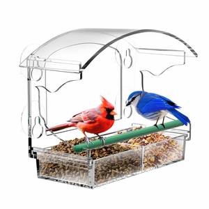 lot 11000 image: BPYOT Clear Acrylic Window Bird Feeder for Outside with 4 Strong Suction Cups and Detachable Seed Tray, Highly Transparent Outdoor Viewing Birdfeeder, Wild Bird House Box