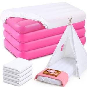lot 11003 image: Windyun 4 Sets Kids Air Mattress Bulk with Fitted Sheet, Toddler Inflatable Bed 63 x 27 x 8 Inches Blow up Airbed Camping Sleeping Pad for Aged 3-10 Birthdays Slumber Sleepover Party (White)