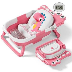 lot 11006 image: Collapsible Baby Bathtub for Newborn, Foldable Baby Bath Tub with Thermometer and Soft Floating Cushion and Drain Hole, Portable Travel Infant Bath Tubs for Newborns to Toddler 0-36 Months Girl, Pink