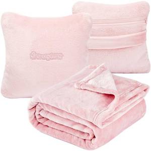 lot 11020 image: Brensglunt Travel Blanket Pillow, Premium 2 in 1 Flannel Airplane Blanket Compact for Travel,Office, Home,Travel Essentials Accessories for Plane and Car,Compact Office Blanket (Pink)