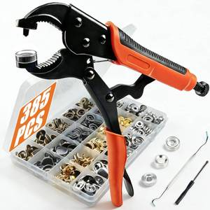 lot 11026 image: 385 PCS Snap Fastener Tool Kit with Snap Buttons for Fabric, Boat Cover, Canvas Tarp, Leather, Clothing, Heavy Duty Snap Setter Tool, Metal Snap Buttons with Fastener Pliers Kit, 100 Sets 4 Color