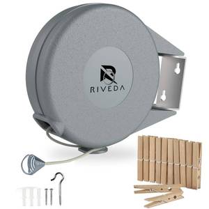 lot 11029 image: Retractable Clothesline - Portable Heavy Duty Indoor and Outdoor Washing Line - 45 Feet PVC Retracting Clothes Line with Wall Mount Hang the Wet Dry Clothing Laundry - Easy Installation (Grey)