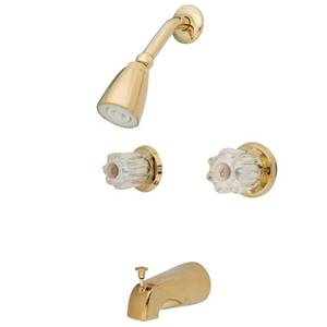 lot 11034 image: Kingston Brass KB142 Twin Acrylic Handle Tub and Shower Faucet, Polished Brass,5-Inch Spout Reach