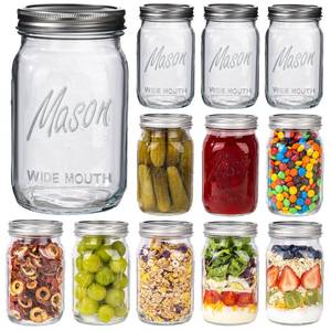 lot 11053 image: WELLIFE Wide Mouth Mason Jars, 12 Pack Mason Jars 32 oz for Pickling, Canning, Fermenting and Food Storage, Microwave and Dishwasher Safe