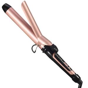 lot 11068 image: Lanvier 1.25 Inch Clipped Curling Iron with Extra Long Tourmaline Ceramic Barrel, Professional Hair Curler up to 450°F Dual Voltage for Traveling, Hair Waving Style Tool for Girls and Women-Rose Gold (Used)