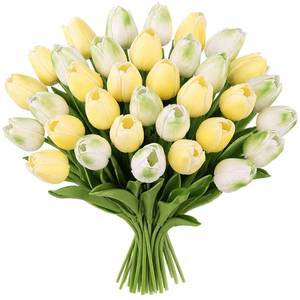 lot 11971 image: MACTING 30 PCS Artificial Tulip Flowers 13.7in Real Touch Fake Flowers Faux PU Tulips for Floral Arrangement Table Centerpieces Kitchen Home Indoor Mothers Day Summer Decorations,Mix Green