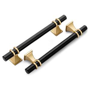 lot 11972 image: homdiy 25 Pack 5 Inch Black and Gold Cabinet Handles - Cabinet Pulls for Kitchen Cabinets, Dresser Drawers and Wardrobe Hardware, Durable Zinc Alloy with Matte Finish (5in Hole Centers) (Used)