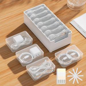 lot 12363 image: 7 Case Cable Storage Box with Cable Straps and Label Stickers, Travel Cord Organizer for Charging Cables, USB Wires, Earphones � Drawer Organization for Home and Office (7 Cases  7 Cable Straps)