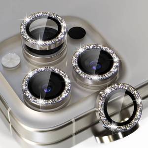 lot 12367 image: Choiche Compatible for iPhone 15 ProiPhone 15 Pro Max Camera Lens Protector Bling, 9H Tempered Glass Camera Cover Screen Protector Metal Ring Decoration Accessories (Glitter-Titanium Gray) (Missing One)