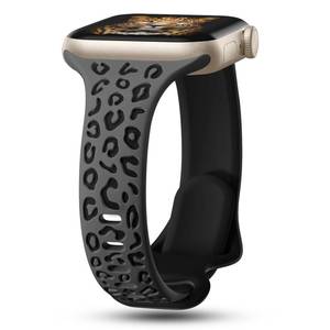 lot 12377 image: CreateGreat Slim Leopard Engraved Bands Compatible with Apple Watch Band 41mm 40mm 38mm Women, Cheetah Silicone Strap for iWatch Series 10 9 8 7 6 5 4 3 2 1,Ultra,SE-DGrey.Black (Small Damage)