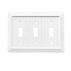 lot 12392 image: Pure White Classic Beadboard Wall Plates,Light Switch Covers,Electrical Outlet Covers, Switch Plates of Various Combination, Nature Bamboo Fiber Wall plate (3 Gang Toggle 1 Pack)