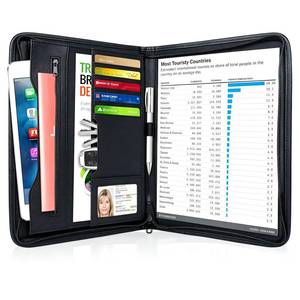 lot 12394 image: Godery Zippered Padfolio Portfolio Binder, Leather Business Portfolio, and 8.5 x 11 Legal Pad, Office Supplies Organizer, Black Zippered Pocket, Planners, Resume, Briefcase for Travel and Interview