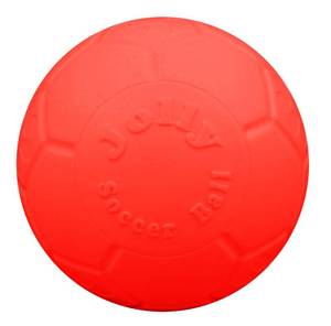 lot 12412 image: Jolly Pets Medium Soccer Ball Floating-Bouncing Dog Toy, 6 inch Diameter, Orange (SB06 OR) (Used)