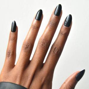 lot 12421 image: Glamnetic Press On Nails - Boba  Opaque Black Short Almond Fake Nails, Salon Quality  12 Sizes - 24 Nail Kit