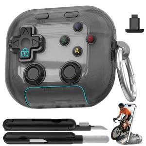 lot 12424 image: for AirPods 4 Case Cover, with Pressable Button, Safety Lock and Phone Stand,Cool Funny Gifts Case for Women Men to Relief Stress,Clear Black