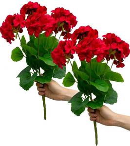 lot 12438 image: Mumiko 18ftft Artificial Geraniums Silk Flowers Plants Realistic for Home Outdoor Decor Garden (2, Ruby Red)