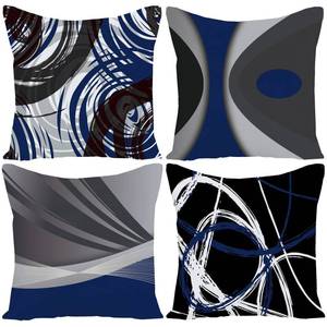 lot 12445 image: EZVING Set of 4 Throw Pillow Covers Modern Abstract Dark Blue Stripes Gray Black White Acrylic Bold Grey Decorative Pillow Cases Home Decor Square 18x18 Inches Pillowcases