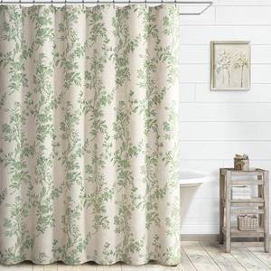 lot 12448 image: XOGUIBO Sage Green Floral Shower Curtain,Vintage Linen Beige Cottagecore Shower Curtains for Bathroom, 72in W x 72in L