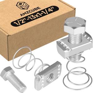 lot 12453 image: AMZCUBE 12in-13 Flared Spring Channel Nut and Bolt, 9 mm Thickened Strut Channel Cone Nut, Compatible with Strut Channel Support Systems, Solar Panel Mounting (40)