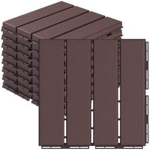lot 13710 image: Goovilla Plastic Interlocking Deck Tiles, 9 Pack Balcony Flooring, 12inx12in Waterproof Outdoor Flooring All Weather Use, Patio Floor Decking Tiles for Porch Poolside Backyard Concrete, Dark Brown