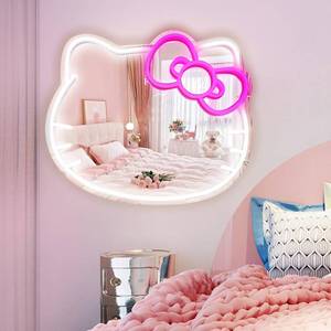 lot 13719 image: MCJSGSP Anime Hello Kit Mirror with Light Neon Signs for Wall Decor, Teen Girl GiftMakeup Mirror neon Sign Room Decor (14.6  12.2 inch)