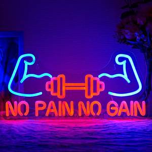 lot 13732 image: Alkkign No Pain No Gain Neon Sign for Gym Decor Gym Neon Light Muscle Led Neon Sign Dumbbell LED Neon Light Weightlifting Neon Lights Fitness Club Neon Signs for Gym Fitness Club Store Decoration
