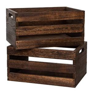 lot 13733 image: JIANGRENMU Rustic Vintage Brown Wooden Storage Crates Set, 2 Pack , 16.5 X 12 X 8.3ftftwood crate boxHandmade Farmhouse Decorative Crate with Handles for Books, Clothes Storage and Display