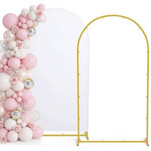 lot 13743 image: 7.2FT Metal Arch Backdrop Stand and Cover Set, Gold Wedding Backdrop Arch Stand with Cover, Balloon Arch Stand with White Arch Cover for Birthday Party, Baby Shower, Anniversary Event (White, 7.2FT)