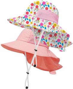 lot 14282 image: Toddler Baby Sun Hat Kids Summer Beach Essentials Adjustable Beach Hats with Bucket Wide Brim for Boys Girls Age 0-14 Years