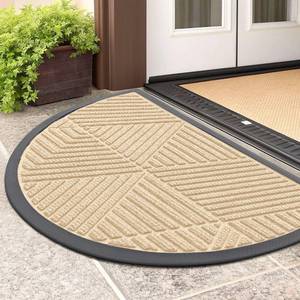 lot 14295 image: Smiry Half Circle Front Door Mat Outside Entrance, Heavy Duty Sturdy Natural Rubber Doormat, Trap Dirt and Moisture, Low Profile Mats for Indoor Outdoor Entry, Irregular Triangle (29.5x17, Beige)