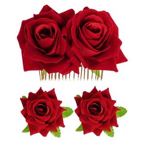lot 14314 image: Topbuti Rose Flower Hair Clip Fabric Rose Hairpin Brooch Floral Clips, 3 Pcs Mexican Hair Flowers Pin up Headpieces Flamenco Dancer Hair Accessories for Women Girls Wedding Motherfts Day (Red)