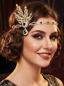 lot 14315 image: GORTIN 1920s Flapper Headpiece Rhinestones Flapper Headband Roaring 20s Hair Accessories for Women (Gold-Green, One size)