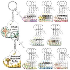 lot 14323 image: Sureio 30 Pcs Spanish Christian Keychain Gift Bulk Women Religious Cross Inspirational Bible Verse Acrylic Keychains Llaveros Cristianos En Espaol for Church Member Teacher Student (Cute Heart)