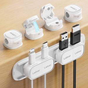 lot 14328 image: 2 Pack Magnetic Cable Clips 1s OpenLock, Laitver Cord Organizer Holder Strong Adhesive Desk Cable Management- Organize Charging Cords Neatly for Home, Office, Car,Desk, Nightstand