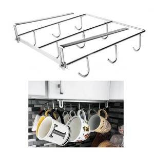 lot 14341 image: Mug Holder Under Cabinet for 1.18in- 1.96in Thickness Cabinet Base, 9 Hooks Cup Organizer Hanging Coffee Mug Rack Tea Cup and Utensil Hooks Drilling Free Mug Hanger Under Shelf