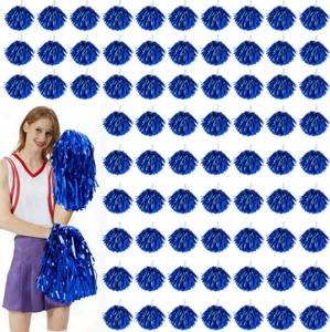 lot 14347 image: 100PCS Blue Pom Poms Cheerleading Metallic Foil Cheer Pom Poms with Plastic Handles, Cheerleader Pom Poms for Cheering Squad Team Spirited Sports Game Dance Party