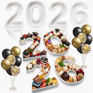 lot 14359 image: SiliFine 4 Pcs 2026 Number Letter Charcuterie Board Class of 2026 Graduation Ceramics Fillable Letters Box Small White Reusable Alphabet Food Serving Tray Platter for Candy Graduation Gift Party Decor