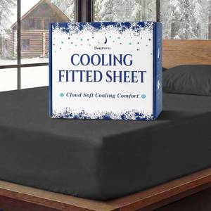 lot 14360 image: SLEEPHORIA Cooling Fitted Sheet Queen Size - 1 PC BreezeWeave Cooling Sheets for Hot Sleepers and Cool Rest w 16 in Deep Pocket - Corner Straps, Cloud Soft, Ultra Durable - 57 x 77 in (Midnight Black)