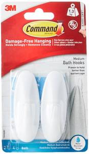 lot 14363 image: Command Designer Bath Hooks, Medium, White, 2-Hooks with Water-Resistant Strips (17081B-ES), Organize Your Dorm