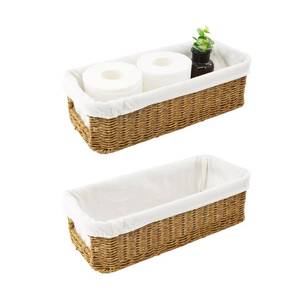 lot 19404 image: YRMT Rattan Toilet Tank Basket Toilet Paper Storage Baskets for Bathroom Handwoven Toiletry Countertop Organizer Water-Resistant Home Decor 14in x 6in x 4in (Rattan)