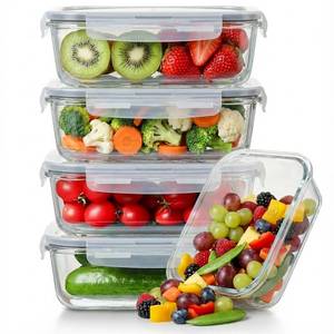 lot 19412 image: 5 Pack 36oz Borosilicate Glass Food Storage Containers Set with Lids, Freezer Meal Prep Containers, Airtight Bento Lunch Container Set, Oven, Freezer and Dishwasher Safe, BPA Free, Kitchen Storage Set