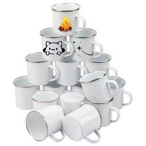 lot 19415 image: Yiksonyo 16 Pack 12 oz Sublimation Enamel Mugs, Sublimation Enamel Coffee Mugs Bulk for Heat Transfer, DIY and Gift Set, White with Silver Rim