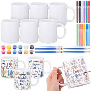 lot 19428 image: CimoroWin 88 Pcs6 Set Fatherfts Day Mug Gifts Paint Your Own Mug for Dad Kit Includes 6 Pcs Ceramic Coffee Mugs Paints Brushes Ceramic Cup Paintbrushes Gifts for DIY Painting Craft
